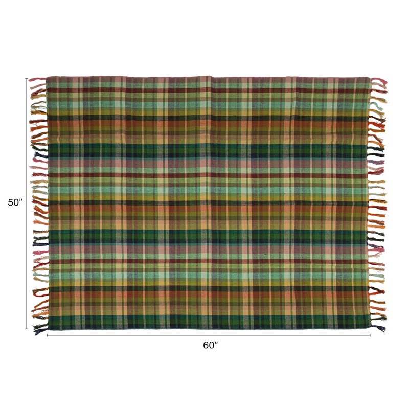 Creative Co-Op Plaid Woven Cotton Throw with Pattern and Fringe,