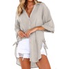 Bozanly Casual V Neck 3/4 Sleeve Button Down Shirts High