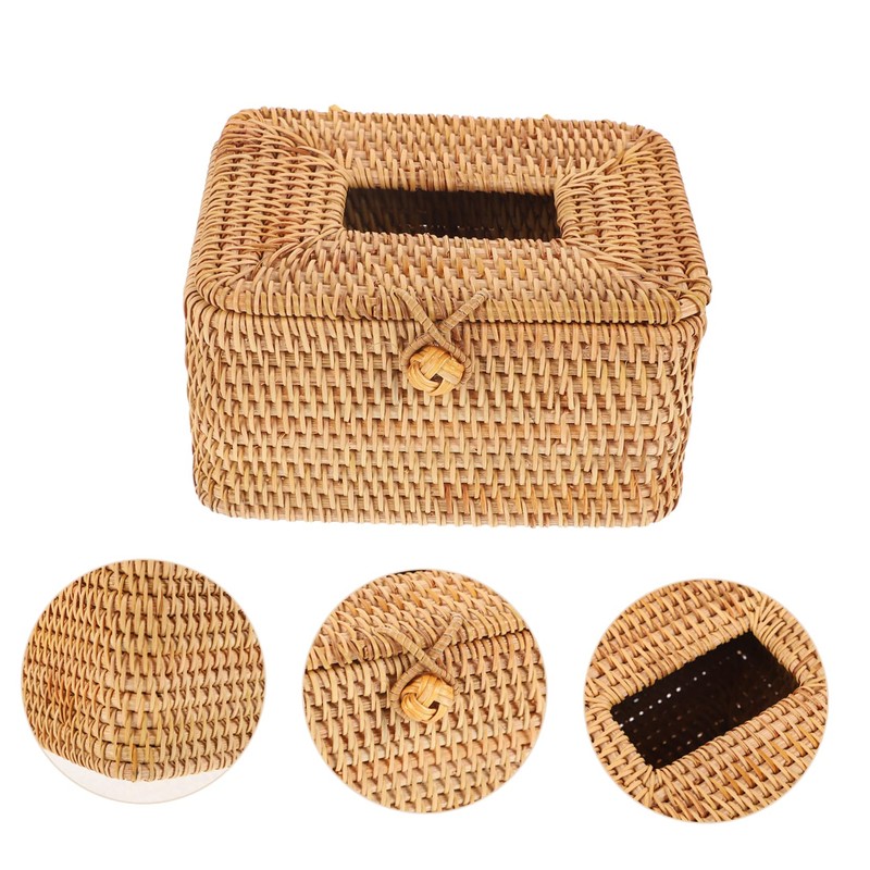 GLEAVI Multi Functional Rattan Woven Tissue Holder Elegant Tissue Organizing