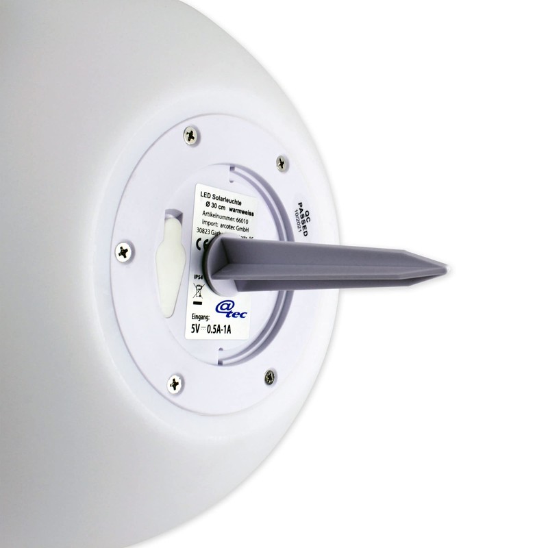 @tec Wireless Solar LED Ball Lamp, Warm White, 30 cm