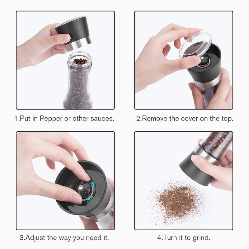 Hotder Premium Pepper and Salt Grinder Set of 2-Refillable Coarseness