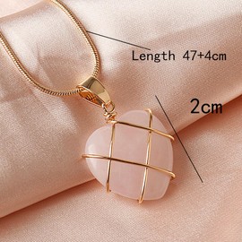 Heart Stone Necklace for Women Pink Stone Opal Pendant Crystal Cute Simple Necklace Dainty Statement Gold Summer Colorful Jewelry Gift (Pink)