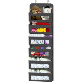 Simple Houseware 6 Clear Window Pocket Over Closet Door Storage Hanging Organizer for Bedroom, Bathroom, Pantry, Dark Gray
