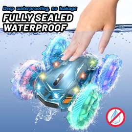 OBEST Amphibious Remote Controlled Car, 2.4 GHz Double-Sided 360° Rotating RC Stunt Car, Amphibious Waterproof 4WD Remote Controlled Car with Light, Boys and Girls