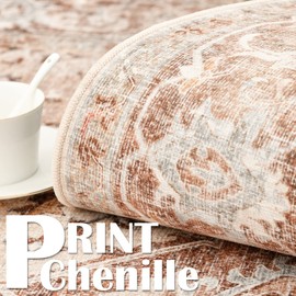 jinchan Area Rug 3x5 Entryway Rug Vintage Foldable Thin Rug Chenille Brick Red Floral Print Accent Rug Retro Indoor Door Mat Non Slip Carpet Kitchen Living Room Bedroom Dining Room