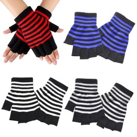 EKSMA 4 Pairs Fingerless Gloves Unisex Half Finger Gloves, Winter Stretchy Knit Fingerless Gloves in Common Size