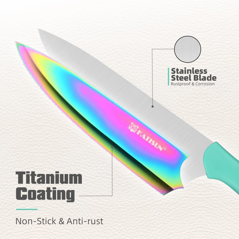 13 Piece Titanium Coating Stainless Steel Knives Set, Anti-Rust and