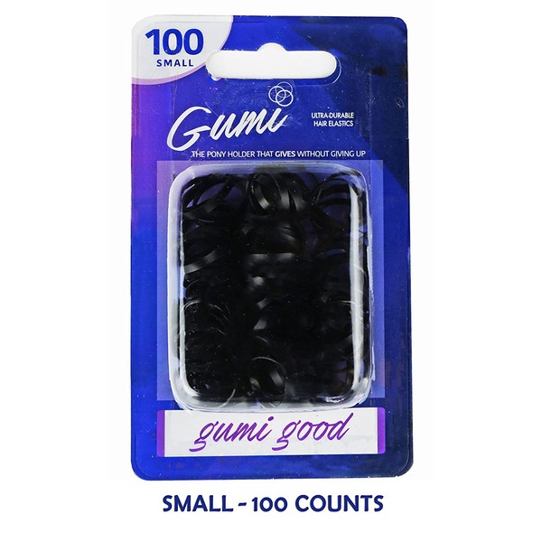 Gumi Reusable Elastics Hair band – Strong Grip, Smooth Feel, Snag Free Rubber Band - Ouch less & Comfortable for All Types of Hair - Small-100 Count, Pure Black