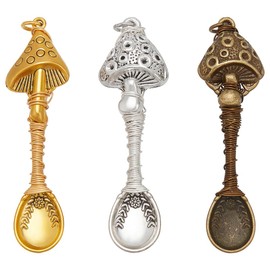 NBEADS 3 Pcs Alloy Mushroom Pendants, Spoon Alloy Pendants Wire Wrapped Necklace Spoons Pendants for DIY Craft Jewelry Making Necklace Bracelet Key Chain, 6.8cm Long