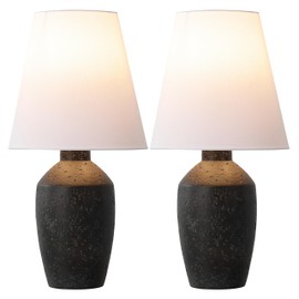 JONATHAN Y 19.5" Matte Black Modern Table Lamp Set of 2, Minimalist Ginger Jar Lamps for Bedroom Living Room Office, White Linen Shade, LED Bulbs Included JYL5605A-SET2