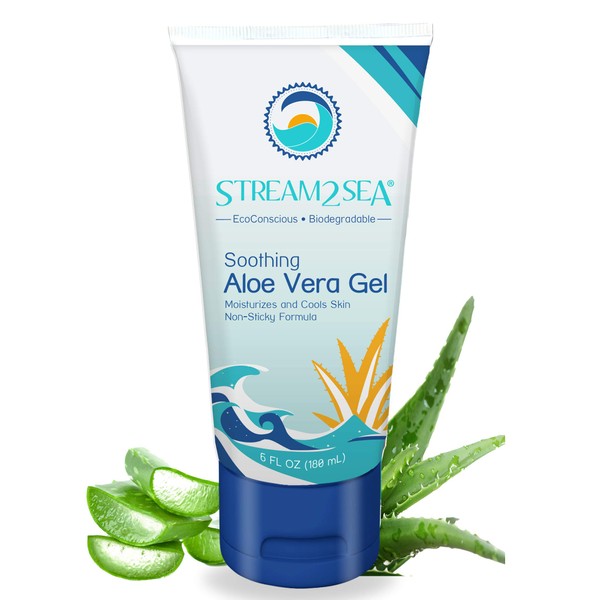STREAM 2 SEA Soothing Aloe Vera Gel, Reef Safe Paraben Free All Natural Underwater Sting and Sunburn Relief, After Sun Care for Face and Body Easy to Absorb Hydration Moisturizing Formula, 6 Fl oz