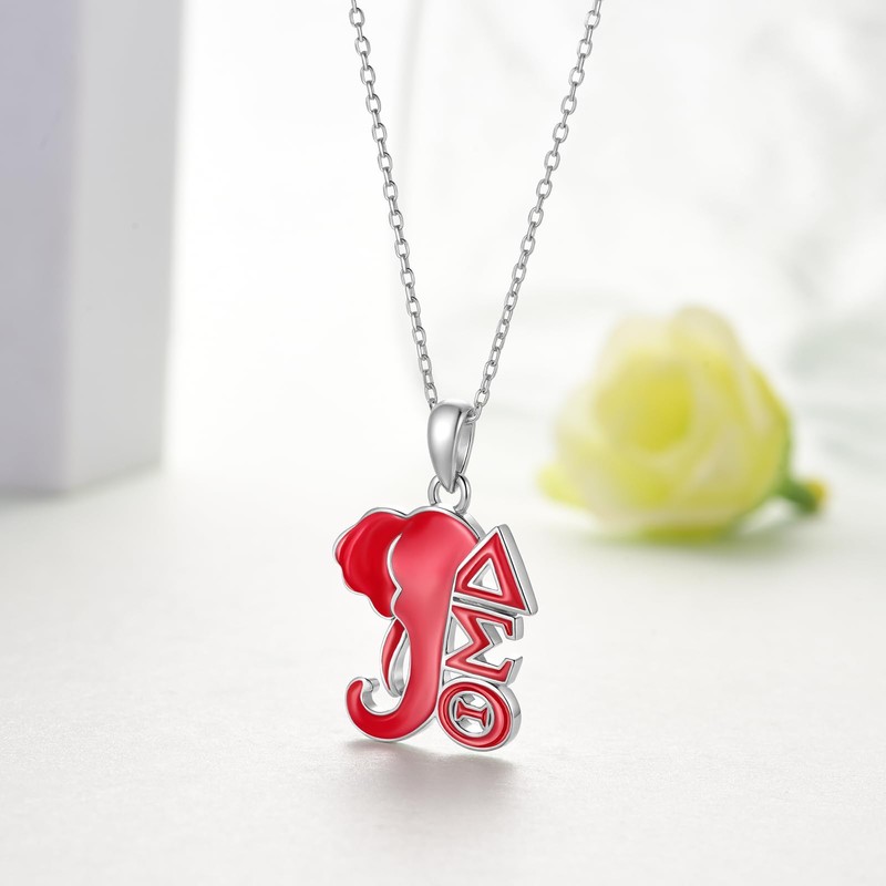 jiulegufa 925 Sterling Silver DST Sorority Necklace - DST Red