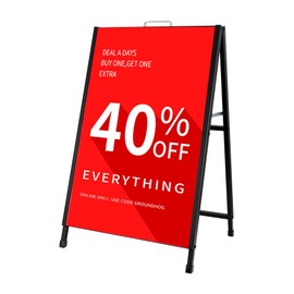 DISPLAYSWORKER Heavy Duty A-Frame Sidewalks Signs 24x36 Inch,outdoor Sandwich Board Sign Black Coated Steel Metal Double-Sided，Slide-in Folding (Double Side (flat-pack))