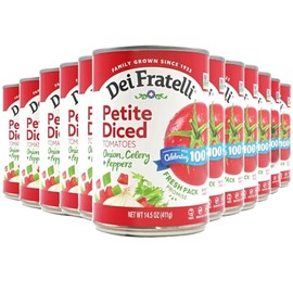 Dei Fratelli Petite Diced Tomatoes with Onion, Celery, and Peppers 14.5 oz. Cans, 12 pack) - Vine-Ripened – Non GMO, Gluten-Free