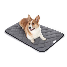 QIAOQI Dog Bed Crate Mat 24" Grey Kennel Pad | Washable Orthopedic Pillow Pet Beds Dense Cushion Padding Bolster