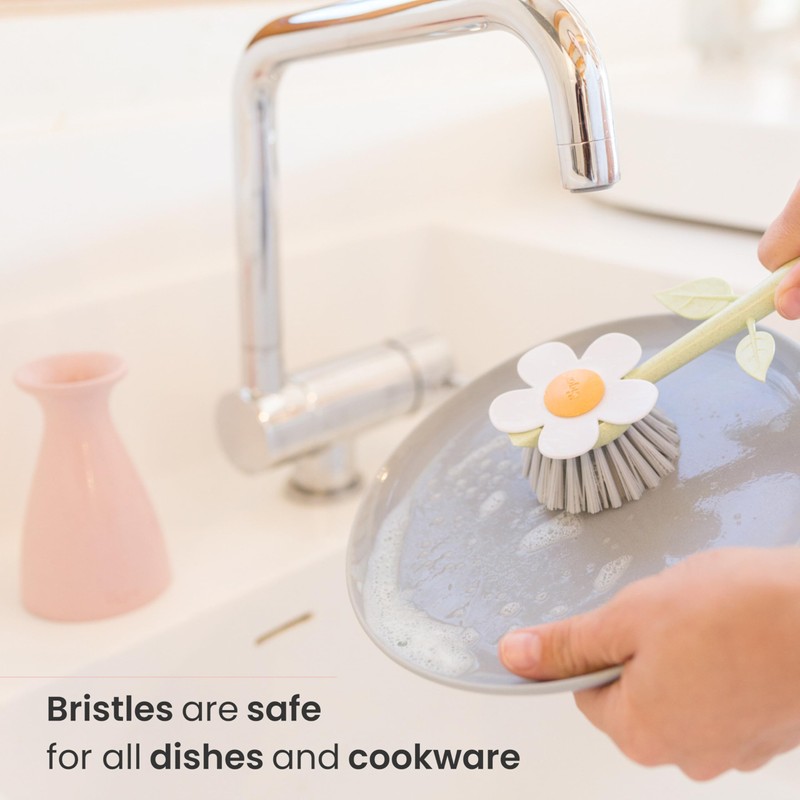 Vigar Florganic Daisy-Shaped Dish Brush with Vase Dish Brush Holder,