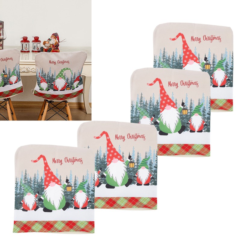 4pcs Chair Covers Soft Elastic Stretch Santa Claus Pattern Dining