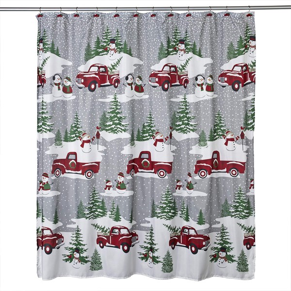 SKL Home Snowy Truck Shower Curtain and Hook Gift Set, Multicolored