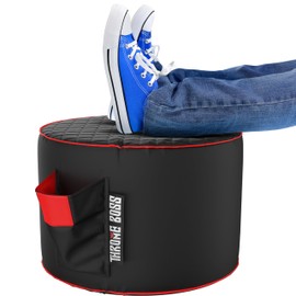 Throne Boss Gaming Footstool [Cover ONLY No Filling] - for Matching Gaming Bean Bag Chair - Pouf/Ottoman for Gaming Room - Round Gamer Foot Stool Footrest with Drink Holder (Red)