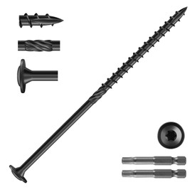 SG TZH #14 x 6 Inch Lag Screws (48Pcs) 2lb. Structural Wood Screw, Black, Carbon Steel, Washer Head, Rust Resistant epoxy Coated, T30 Star Bit