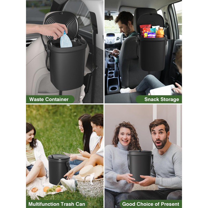 Garoopion Leakproof Car Trash Can, 1.9 Gallon Soft Silicone Hanging