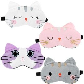 Sleep Mask for Kids 4 Pieces Cute Animal Eye Mask Soft Sleeping Eye Shade Night Sleeping Eye Mask Adjustable Elastic Sleeping Mask for Women Children Girls and Adult(Pink,White,Grey,Purple)