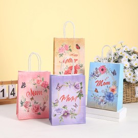 piqiya 24pcs Mother's Day Gift Bags,Kraft Paper Gift Bags with Floral Butterfly Design,Mother's Day Party Bags,8.2x5.9x3.1 Inches