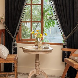 Helen curtain Luxury Pom Poms Curtain for Living Room Blackout Velvet 2 Panels Curtains Set Luxury Tassel Bedroom Curtains (Black, (50W×108L)×2)