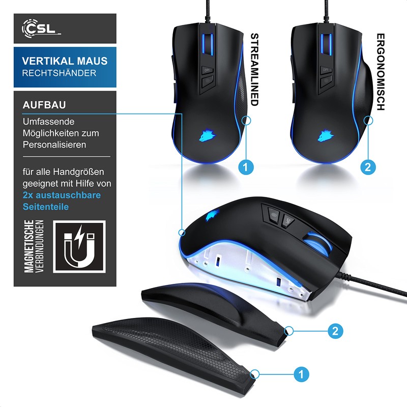 CSL-Computer TITANWOLF - Gaming Maus 12400 DPI mit RGB Beleuchtung,