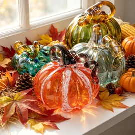 Hand Blown Glass Pumpkin Collectible Figurine Art Glass Pumpkin Paperweight