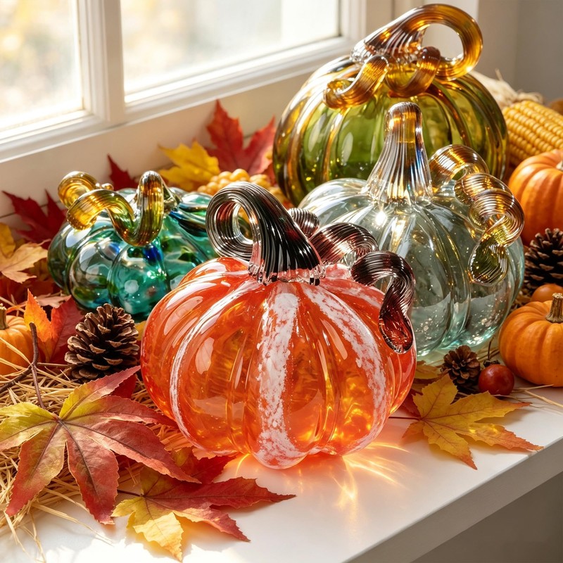 Hand Blown Glass Pumpkin Collectible Figurine Art Glass Pumpkin Paperweight
