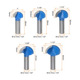 sourcing map Router Bit Core Box Set 1/2 Shank 1" 1-1/8" 1-1/4" 1-3/8" 1-1/2" Cutting Dia. Round Nose Router Bit 2 Flutes Carbide Cove Box Cutter for Woodworking Cutter Tool 5in1 Set