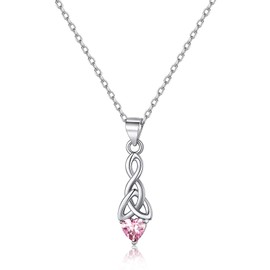 FaithHeart Women Birthstone Pendant Necklace Vintage Celtic Knot Neck Chains Sterling Silver Birthday Jewelry October Gemstone for Mom