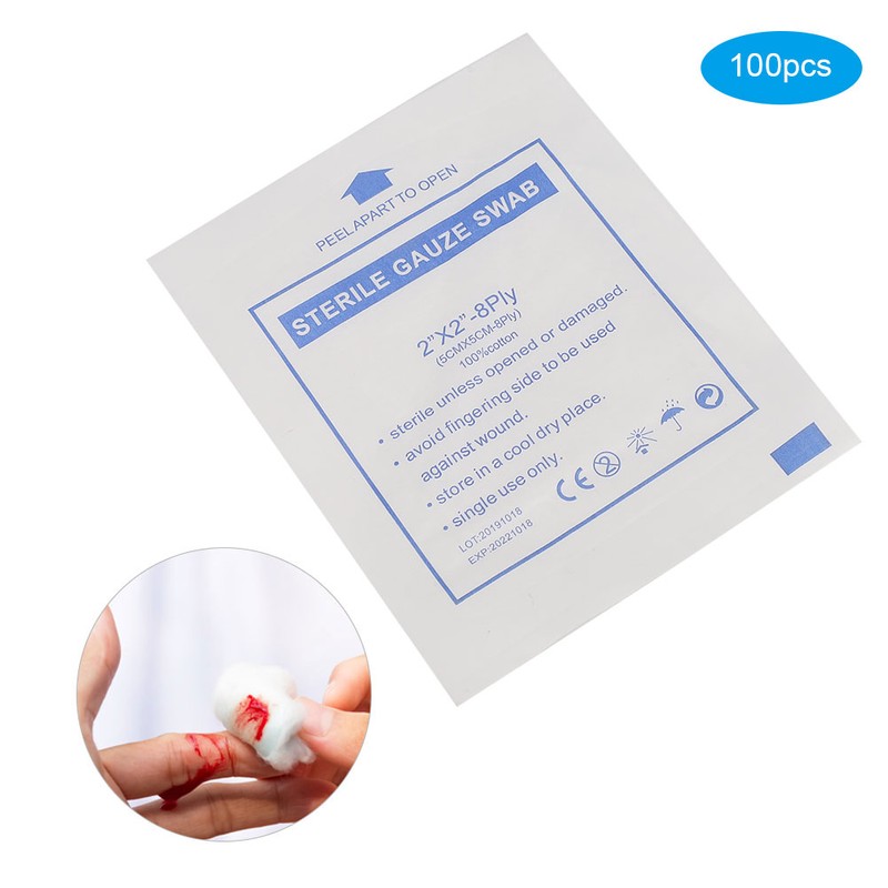 100pcs 5 x 5cm Medical Purified Gauze Wound Dressing Sterile