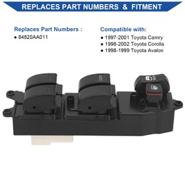 Obaee Master - Botón de control de ventana delantera izquierda del conductor compatible con Toyota Camry/98-02 Toyota Corolla/98-99 Toyota Avalon reemplazo OEM 84820AA011 1 botón automático luz verde
