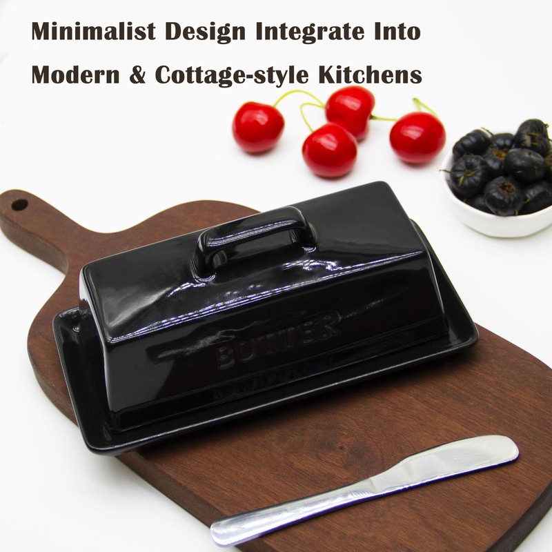 MKYHBOO Ceramic Butter Dish With Lid for Countertop, Covered Butter