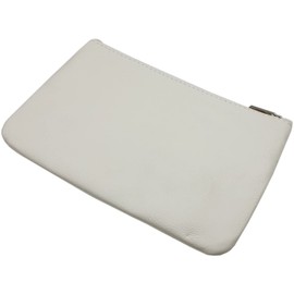 myledershop Large Cowhide Leather Bank Bag / Bank Folder / Money Bag / Purse with 3 Zip Compartments, White, Modern