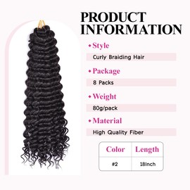 Synthetic Curly Crochet Hair Extensions #2 Dark Brown 18Inch 8Pcs Deep Wave Crochet Hair for Black Women (18inch,8pack,#2)