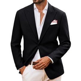 PJ PAUL JONES Mens Linen Cotton Blazer Peak Lapel Casual Suit Jacket Regular Fit Summer Sports Coats Black XL