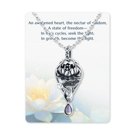 925-Sterling-Silver Turquoise Dragonfly/Hummingbird/Compass/Anchor/Butterfly/Cross/Lotus Necklaces Vintage Boho Pendant Jewelry Victorian Christmas Birthday Gifts for Women (Lotus Moonstone Necklace)