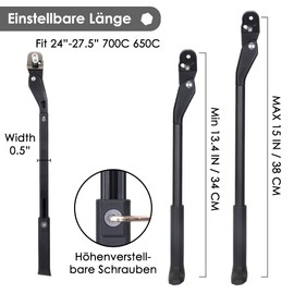 WOTOW Bicycle Stand - Adjustable Bicycle Stand Aluminium Alloy Bicycle Stand with Hidden Spring Lock, Non-Slip Side Stand Bicycle for 24-27.5 Inch Mountain Bike/Road Bike/e-Bike