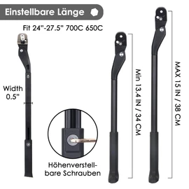 WOTOW Bicycle Stand - Adjustable Bicycle Stand Aluminium Alloy Bicycle Stand with Hidden Spring Lock, Non-Slip Side Stand Bicycle for 24-27.5 Inch Mountain Bike/Road Bike/e-Bike