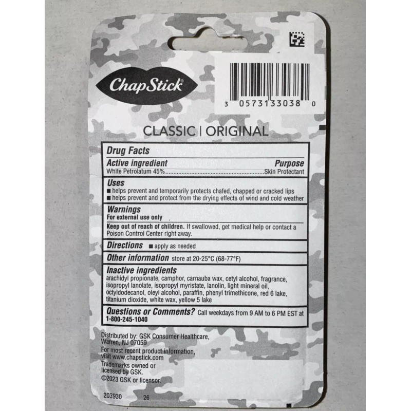 CHAPSTICK CAMO Carded Thank You For Your Service Classic Original