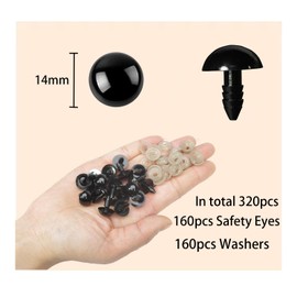 Zhbrchz 320pcs Include 160pcs 14mm Black Plastic Safety Eyes Crafts Safety Eyes with 160pcs Washers for Amigurumi Crochet Bears Stuffed Animals Doll Making