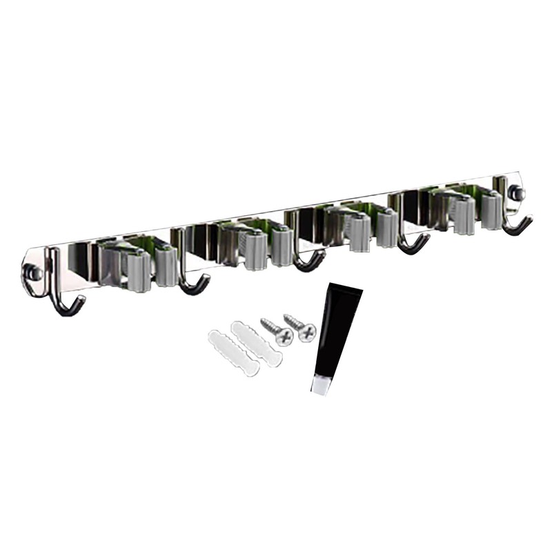 Punch Free Wall Mount Mop Broom Holder 4 Clips 5