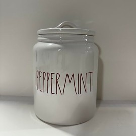Rae – PEPPERMINT Ceramic Storage Jar, Canister, Cellar with Lid – Glossy White Finish, Bold Red Font, Ideal for Kitchen Organization or Holiday Display CHRISTMAS – Dunn By Magenta