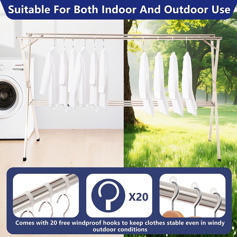 95 inches Foldable Clothes Drying Rack, Heavy Duty Stainless Steel