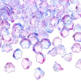 PATIKIL Glass Trumpet Flower Beads, 200 Pcs Gradient Flower Bead Charm for Jewelry Making DIY Craft, Bracelets, Earrings, Necklaces Decorations, Blue, Purple
