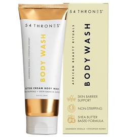 54 Thrones Gel De Baño Con Crema De Mantequilla Que No Reseca, Gel De Baño Con Manteca De Karité, Jabón Líquido Exfoliante E Hidratante, Vainilla De Uganda Y Miel De Etiopía.