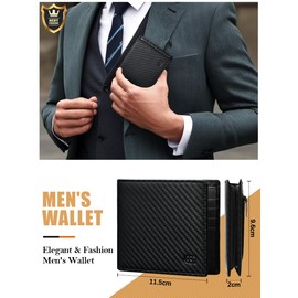 GSG SINCE 1998 Slim Wallets for Mens RFID Blocking Leather Wallets with Zip Coin Pocket,14 Card Holders, 2 ID Window, 2 Banknote Compartments Black